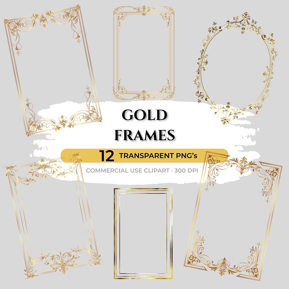 Gold Vintage Frames Clipart Set | Ornate Antique Borders & Oval Frames ...