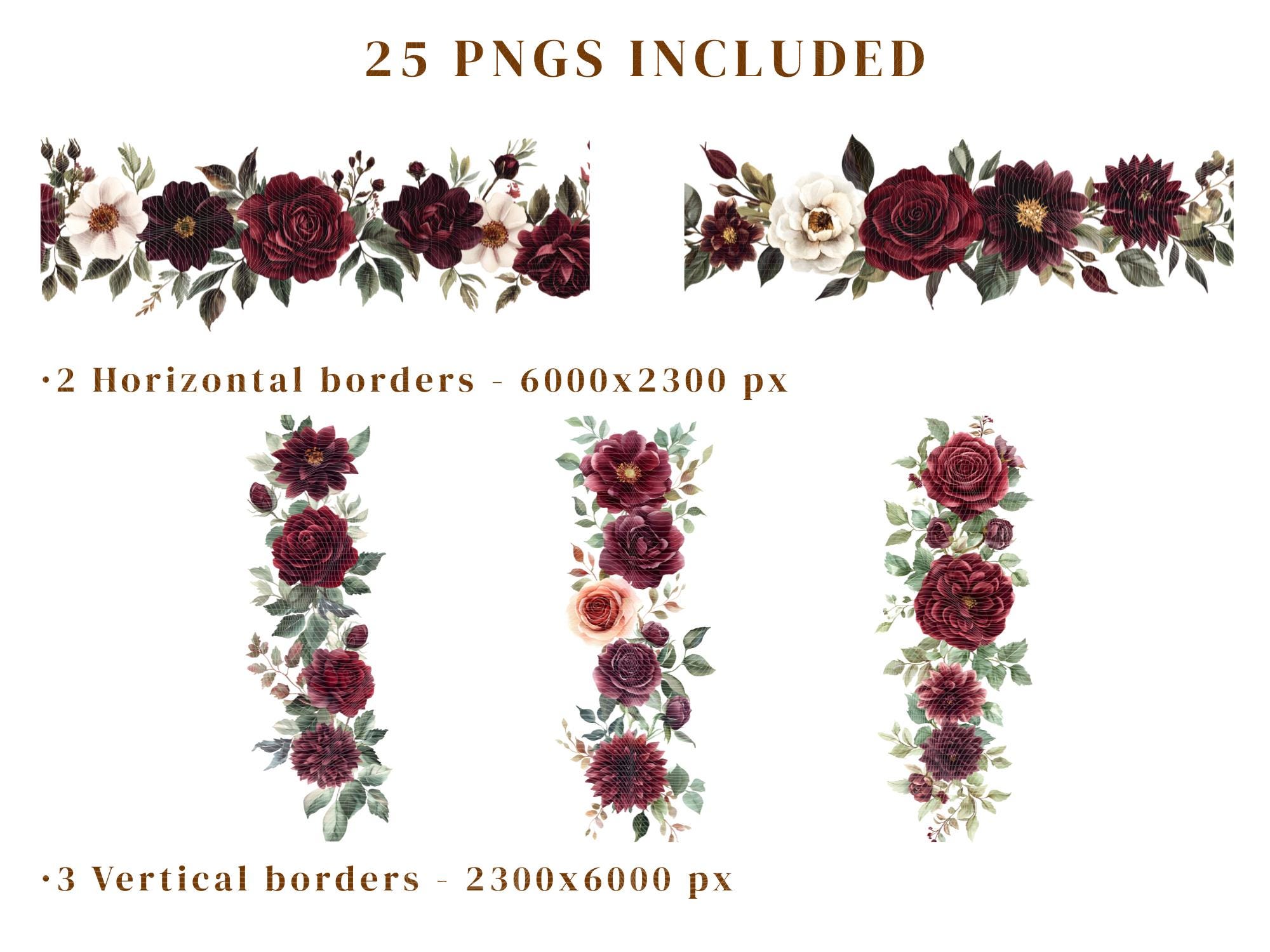 Ruby Rose Clipart - 25 PNG Deep Red Watercolor Flowers, Botanical ...