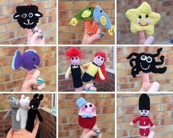Patrones de títeres de dedo a crochet / 9 juguetes de canciones infantiles / Descarga en PDF