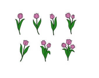 Pink Tulip Flower Embroidery Design, Spring Floral Embroidery Design, Cute Mini Tulips Machine Embroidery Design Files, 6 Sizes