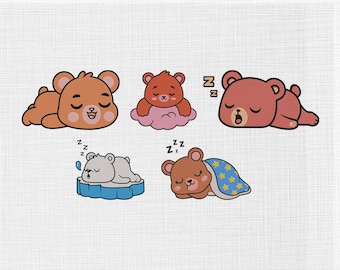 Cute Sleeping Bear Embroidery Design, Sleeping Bear Bundle Embroidery, Bear Embroidery, Cute Teddy Baby Bear Machine Embroidery, 5 Sizes