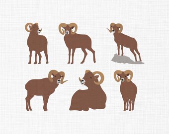 Bighorn Sheep Bundle Embroidery Design, Mountain Ram Embroidery Design, Wild Sheep Machine Embroidery File, 6 Size, Instant Download