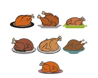 Diseño de bordado de pavo asado, bordado de cena de pavo, lindos diseños de cocina, diseños para el Día de Acción de Gracias (descarga digital), 6 tamaños