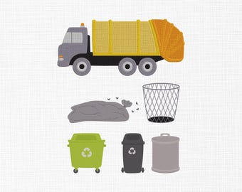 Garbage Truck Embroidery Design, Garbage Basket Embroidery Design, Garbage Tools Embroidery, Trash Garbage Box Machine Embroidery, 5 Sizes
