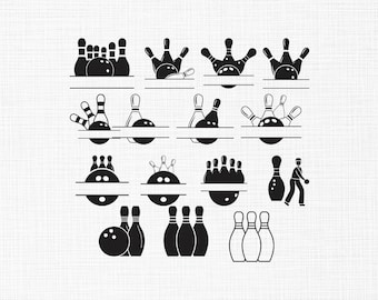 Diseño de bordado de silueta dividida de bolos, bordado de bolos, archivos de diseño de bordado a máquina de bola de bolos y bolos, 6 tamaños