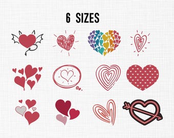 Hearts Bundle Embroidery Design, Mini Hearts Embroidery,  Small Hearts Embroidery Love,Heart Shapes,  Valentines Machine Embroidery, 6 Sizes