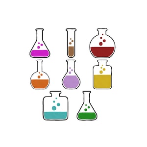 Chemistry Flask Set Embroidery, Lab Equipment Design, Beaker Chemistry, Glass Flask, Science Experiment Machine Embroidery Design, 7 Sizes