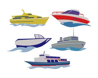 Diseño de paquete de bordado de barco, bordado de crucero, bordado de yate, archivo de bordado de barco, archivos de bordado a máquina de embarcaciones, 5 tamaños