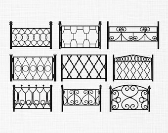Wrought Iron Fence Embroidery Design, Metal Fence Sections Embroidery, Balcony Fence Embroidery, Fence Set Machine Embroidery Files, 5 Sizes