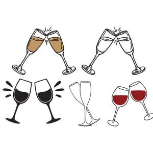 Champagne Glass Embroidery Design Bundle, Champagne Glass Applique, Wine Glass Embroidery, Machine Embroidery Design Files, 5 Sizes