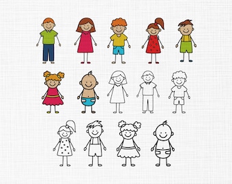 Diseño de bordado de figuras de palitos, familia de figuras de palitos, bordado de niño de palitos, bordado de niña de palitos, diseño de bordado a máquina infantil, 6 tamaños