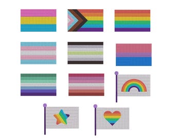 Pride Flags Machine Embroidery Design, LGBTQ Embroidery, Gay Lesbian Asexual Queer Embroidery Pes Dst File, Rainbow Flag Embroidery, 6 Sizes