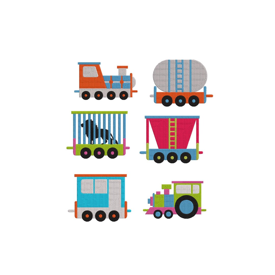 Machine Embroidery Steam Engine Eatsy Colourful Train Cars and Locomotive Embroidery, Steam Engines ...
