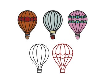 Balloon Embroidery Designs, Hot Air Balloon Embroidery Design, Balloon Applique Embroidery, Machine Embroidery Design Files, 5 Sizes