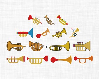 Trumpet Bundle Embroidery Design, Music Instruments Embroidery, Band Gift, Artistic Decor & Musical Brass Instrument Machine Design, 5 Sizes