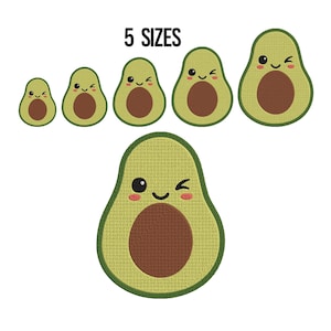 Avocado Embroidery Design, Avocado Embroidery File, Embroidery Design for Kitchen Towels, Cute Embroidery, Vegan Embroidery Design, 5 Sizes