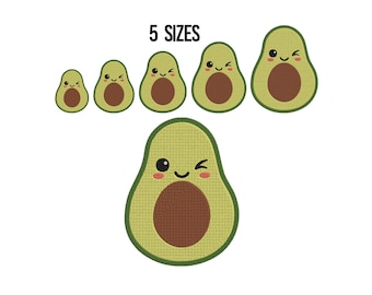 Avocado Embroidery Design, Avocado Embroidery File, Embroidery Design for Kitchen Towels, Cute Embroidery, Vegan Embroidery Design, 5 Sizes