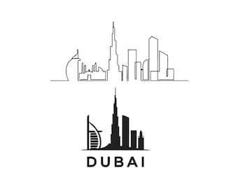 Diseño de bordado del horizonte de Dubái, bordado del Burj Khalifa, diseño de bordado de Dubái, archivos de diseño de bordado a máquina, 5 tamaños