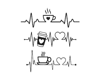 Diseño de bordado de latido de café, diseño de bordado a máquina, diseño de bordado de línea de latido, archivos de bordado para amantes del café, 5 tamaños