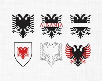 Diseños de bordado de águila de Albania, bordado del símbolo de la bandera de Albania, aplique bordado del logotipo nacional de Albania, diseño de máquina albanesa, 5 tamaños