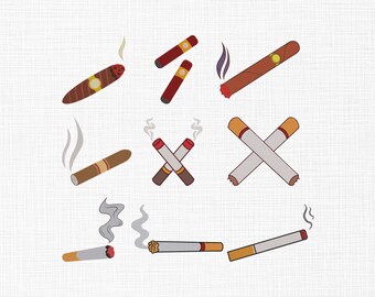 Cuban Cigar and Cigarette Embroidery Design, Tobacco Embroidery Design, Smoking Embroidery, Machine Embroidery Design Files, 6 Sizes