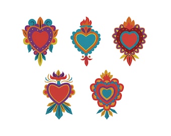 Sacred Heart Bundle Embroidery Design, Colorful Sacred Heart Embroidery, Beautiful Heart Machine Embroidery Design Files, 6 Sizes