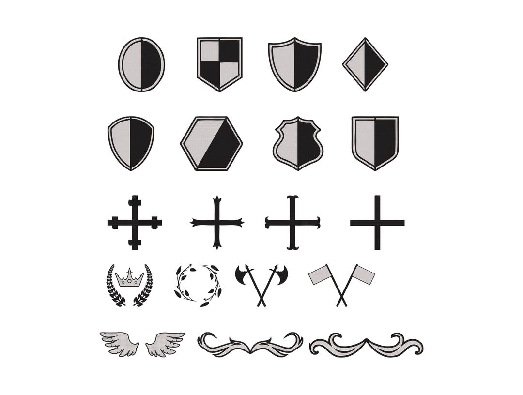 Shield Symbol Bundle Embroidery Design, Cross Embroidery, Crown Wreath ...