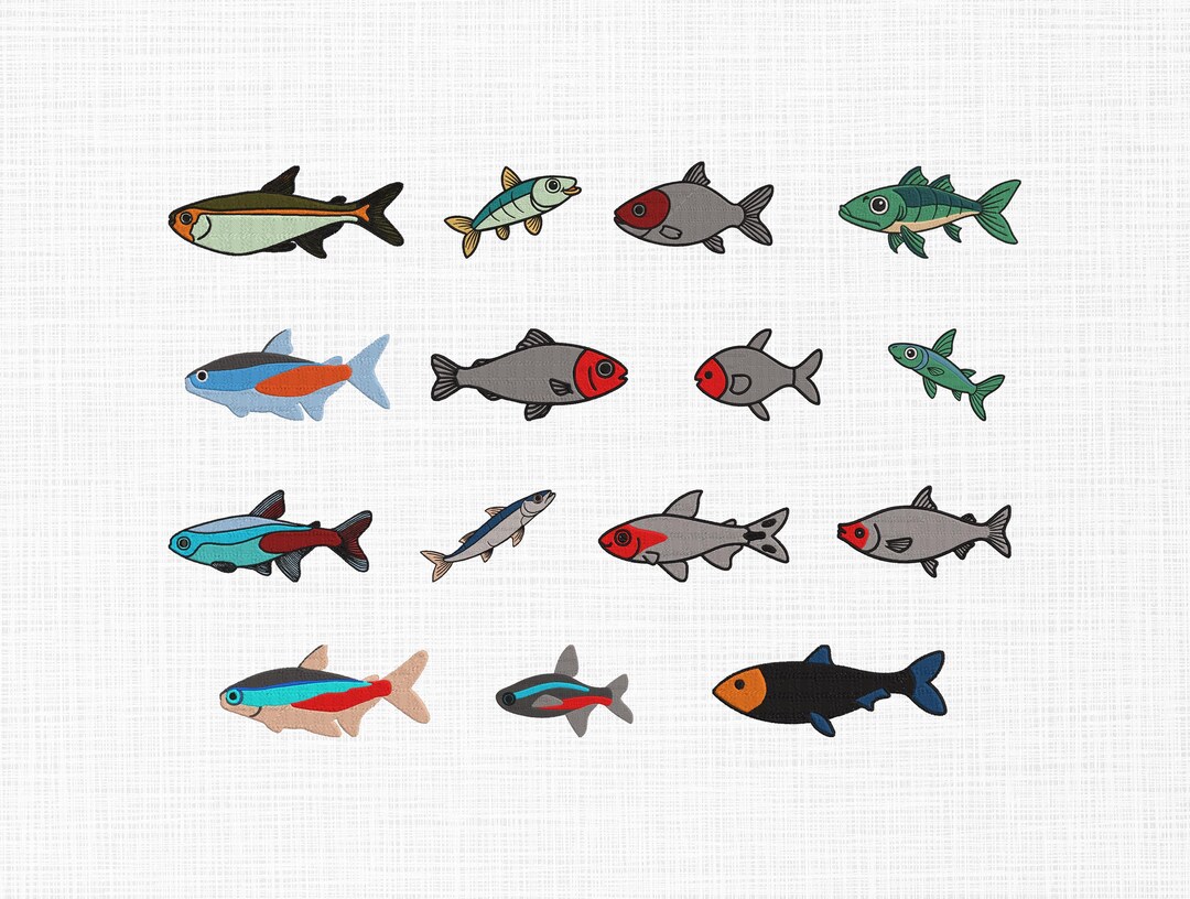 Freshwater Aquarium Fish Bundle Embroidery Design,rummy Nose Tetras and ...