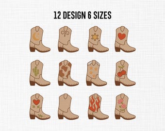 Cowboy Boot Bundle Embroidery Design, Mini Cowboy Embroidery, Western Boot Embroidery Pattern, Machine Embroidery Design Files, 6 Sizes