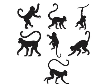 Diseño de bordado de mono, silueta de mono pequeño, animal de granja, puntada rellena, archivos de diseño para bordado a máquina, 6 tamaños, descarga instantánea