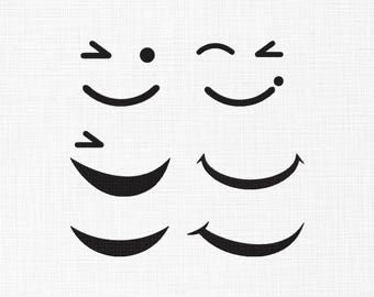 Smiley Face Embroidery Design, Winking Face Line Embroidery, Smiley Symbols Icons, Cute Smiley Machine Embroidery Design Files, 6 Sizes
