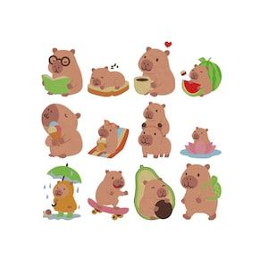 Simpatico disegno di ricamo di capibara, pacchetto di ricami di capibara kawaii, file di ricamo a macchina di animali carini, 6 misure