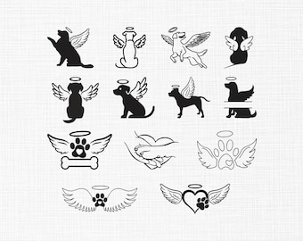 Paquete de diseños de bordado de ángel para perros, alas de ángel con halo de pata, huella de pata, alas conmemorativas para mascotas, archivos de bordado a máquina, 10 tamaños, descarga instantánea.