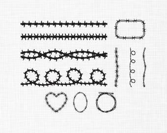 Diseño de bordado de alambre de púas, diseño de bordado con formas de púas, archivos de diseño de máquina de marco de alambre de púas, corazón, círculo, rectángulo, 6 tamaños