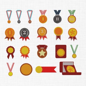 Award Medals Bundle Embroidery Design, Gold, Silver, and Bronze Medals,Winner Star, Ribbon Award Machine Embroidery Design Files, 6 Sizes