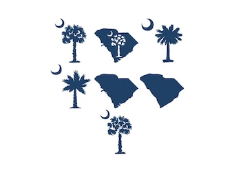 Palmetto Flag Set Embroidery Design, South Carolina Flag, Mini Palmetto & Moon, Machine Embroidery, Instant Download Digital File, 5 Sizes