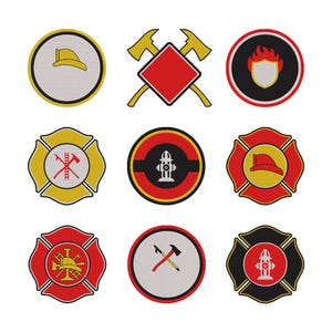 Brandmansbroderidesign, malteserkors, yxa, brandkårslogotyp, brandkårspatch maskinbroderifiler, digital nedladdning i 6 storlekar