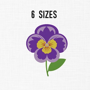Pansy Flower Embroidery Design, Garden Machine Embroidery Designs, Wildflowers Embroidery, Pretty Pansy Flower Embroidery Design, 6 Sizes