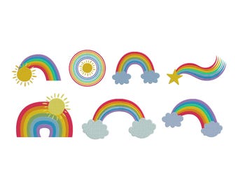 Rainbow Embroidery Design, Mini Rainbows Set Embroidery Design, Colourful Rainbow Embroidery, Cloudy Rainbow Machine Design Files, 5,6 Sizes