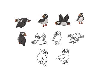 Atlantic Puffin Bird Embroidery Design, Cute Puffin Applique Embroidery, Seabirds Embroidery, Puffin Bundle Machine Embroidery Files,6 Sizes