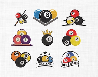 Billiard Embroidery Design, Sports Embroidery Design, Billiard Player Embroidery Design, Billiards Machine Embroidery Design Files, 6 Sizes