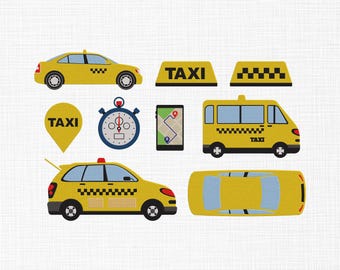 Diseño de bordado de taxi, bordado de taxi de Nueva York, paquete de bordado de taxi amarillo retro, archivos de diseño de bordado a máquina de letreros de taxi, 5 tamaños