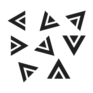 May include: A collection of black and white geometric triangles on a white background. Each triangle features a smaller, inverted triangle within, creating a layered effect. The design is simple and modern.