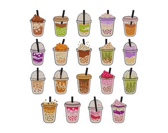 Boba Bubble Tea Embroidery Design, Bubble Tea Embroidery Set For Clothes Bags Backpacks Caps,  Milk Tea Machine Embroidery Files, 6 Sizes