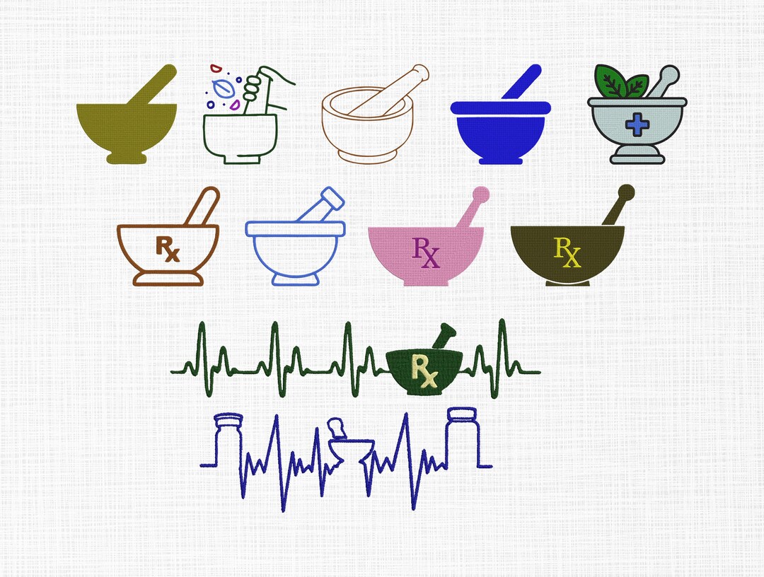 Pharmacy Mortar Pestle Bundle Embroidery, Pharmacist Symbol, Mortar ...