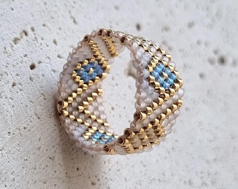 Snow Light Peyote Ring Pattern | Bead Weaving Tutorial PDF