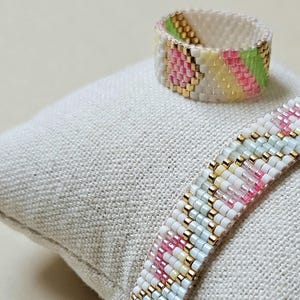 Mönsterpaket för Pulse Tulip-ring och Alira Tulip-armband, Miyuki Delica PDF, Peyote-ring och vävstolsarmband, mönsterset för vårsmycken