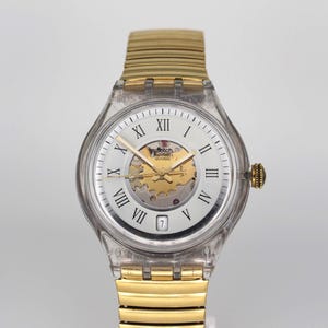 Vintage Swatch Automatic Skeleton Watch: 23 Jewels, Roman Numerals, SAK403