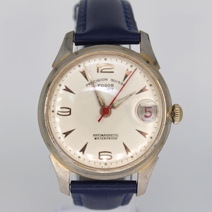 Vintage POSOR Precision Suisse Watch: 17 Rubis, Blue Leather Strap