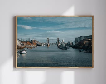 Tower Bridge and River Thames View: Unframed London Photography Wall Art Print